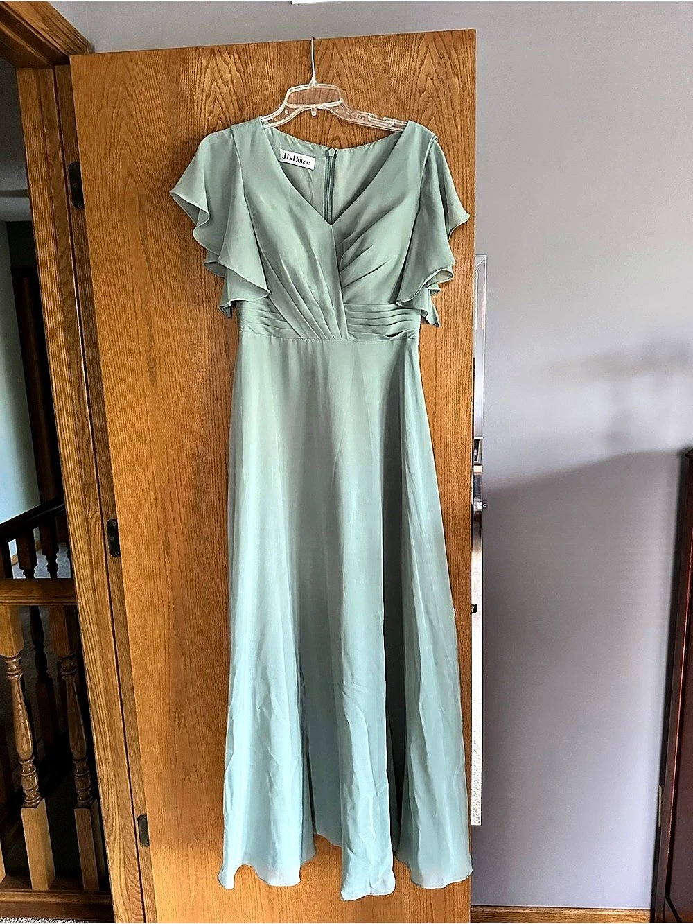 JJ's House Cesia Sage Green A-Line Ruffle Chiffon Dress